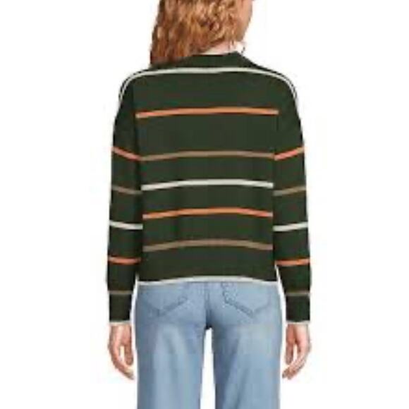 Land’s End Women's Plus Size Drifter Easy Fit Sweater 14-16 Striped Green Cotton - Picture 7 of 7